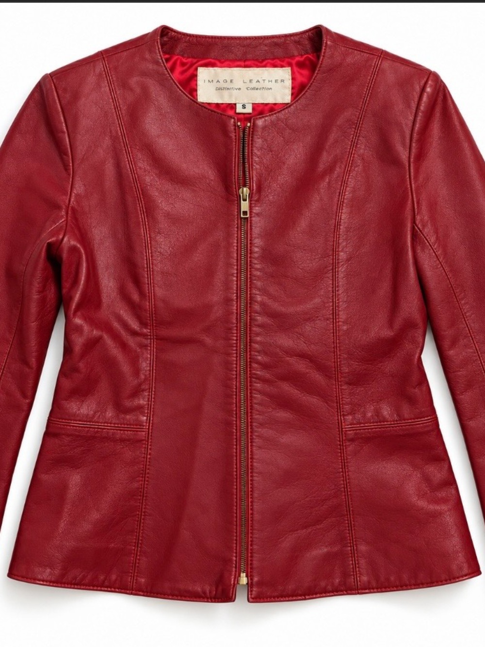 Women's Red Zip-Front Leather Jacket